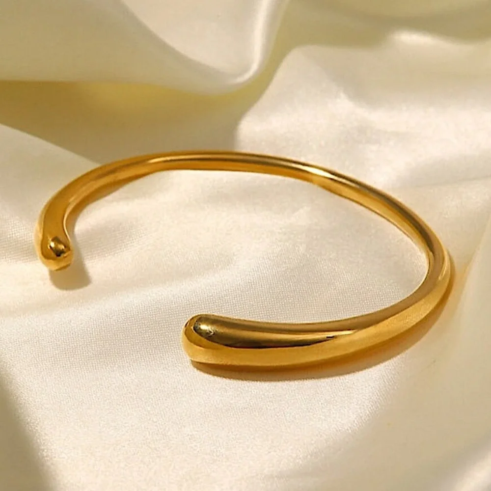 Gold Irregular Geometric Bangle Bracelet, Thick & Thin Cuff, Gold Plated - Picture 8 of 10